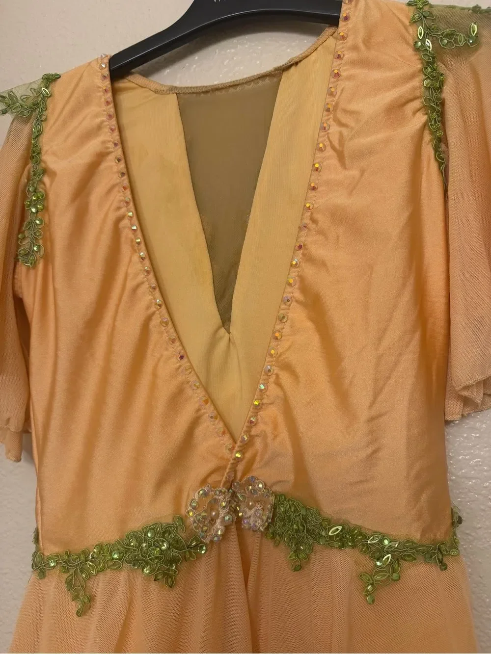 Glamour solo custom rhinestone dance costume tan nude illusion MA-Medium adult